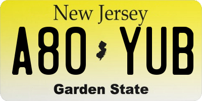 NJ license plate A80YUB