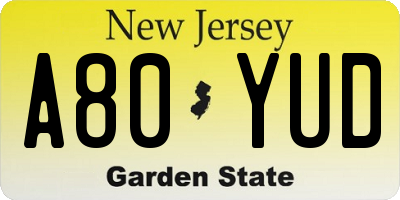 NJ license plate A80YUD