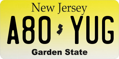 NJ license plate A80YUG