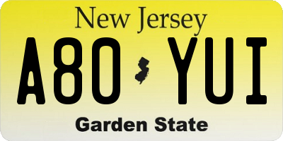 NJ license plate A80YUI