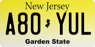 NJ license plate A80YUL