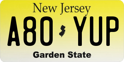 NJ license plate A80YUP