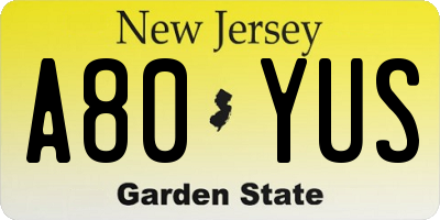 NJ license plate A80YUS