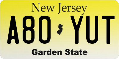 NJ license plate A80YUT