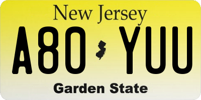 NJ license plate A80YUU
