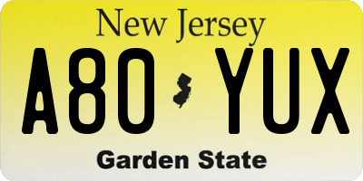 NJ license plate A80YUX