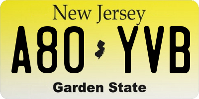 NJ license plate A80YVB