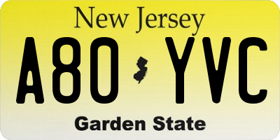 NJ license plate A80YVC
