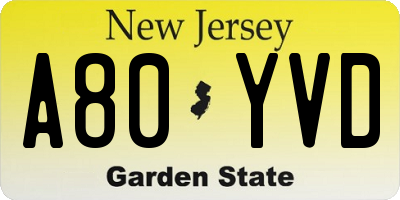 NJ license plate A80YVD