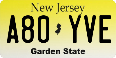 NJ license plate A80YVE