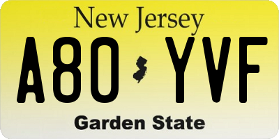 NJ license plate A80YVF