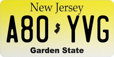 NJ license plate A80YVG