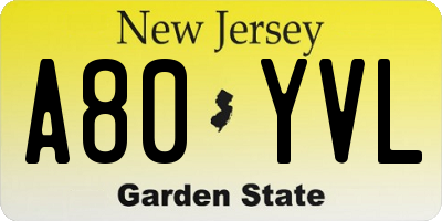 NJ license plate A80YVL