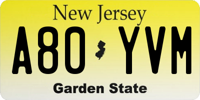 NJ license plate A80YVM