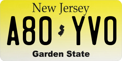 NJ license plate A80YVO