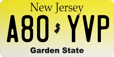 NJ license plate A80YVP