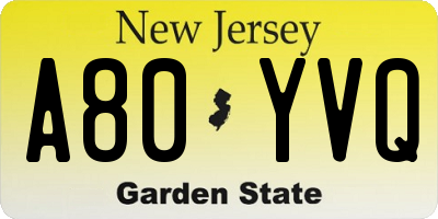 NJ license plate A80YVQ