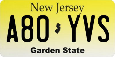 NJ license plate A80YVS
