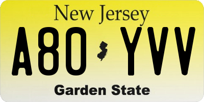 NJ license plate A80YVV