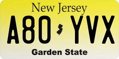 NJ license plate A80YVX