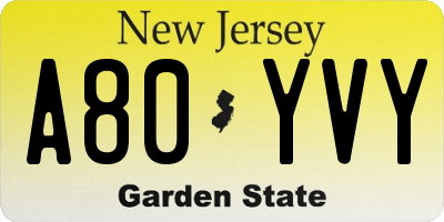 NJ license plate A80YVY