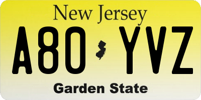 NJ license plate A80YVZ