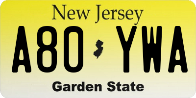 NJ license plate A80YWA