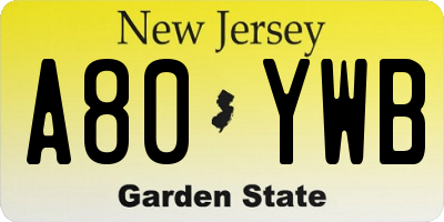 NJ license plate A80YWB