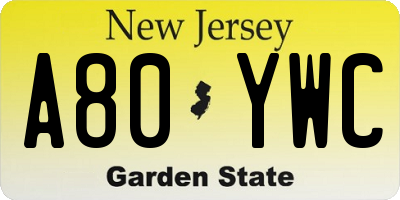 NJ license plate A80YWC