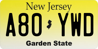 NJ license plate A80YWD