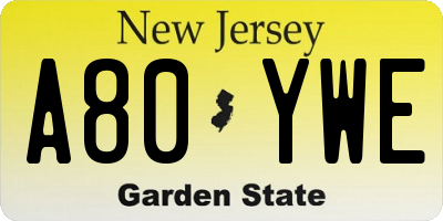 NJ license plate A80YWE