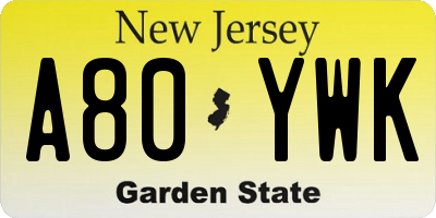 NJ license plate A80YWK