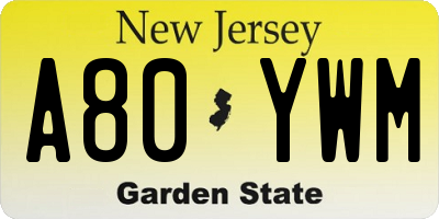 NJ license plate A80YWM