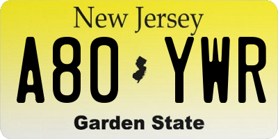 NJ license plate A80YWR