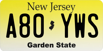 NJ license plate A80YWS