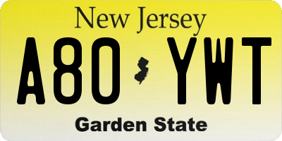 NJ license plate A80YWT