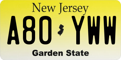NJ license plate A80YWW