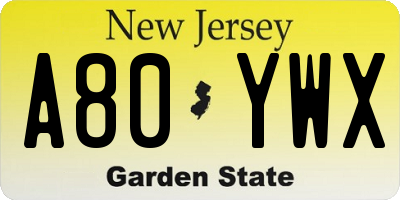 NJ license plate A80YWX