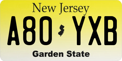 NJ license plate A80YXB