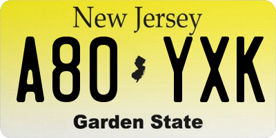 NJ license plate A80YXK