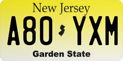 NJ license plate A80YXM