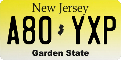NJ license plate A80YXP