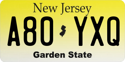 NJ license plate A80YXQ