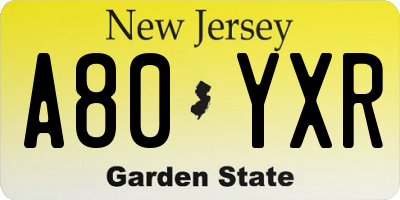 NJ license plate A80YXR
