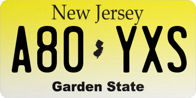 NJ license plate A80YXS
