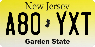 NJ license plate A80YXT