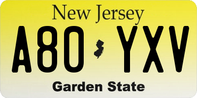 NJ license plate A80YXV