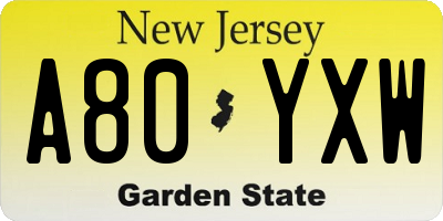 NJ license plate A80YXW