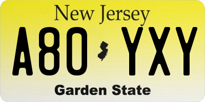NJ license plate A80YXY