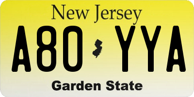 NJ license plate A80YYA